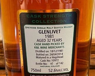 1981 GLENLIVET Aged 32 Years Cask Strength Collection Speyside Single Malt Scotch Whisky