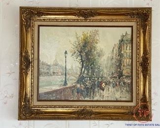 Original Oil on Canvas Paris Street Scene by PIETRO DEMONE