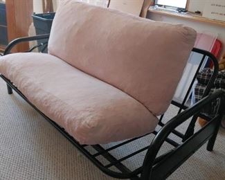 futon frame - two pink cushions