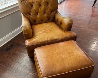 leather tufted club chair and ottoman