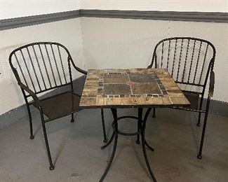 metal and slate patio chairs & table