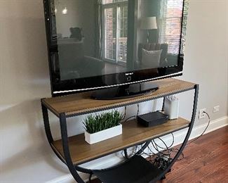 half round metal and wood media console + Samsung TV