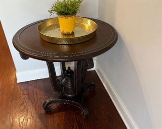 leather top and leather covered base pedestal table