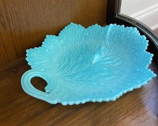Blue milk glass leaf.