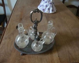 Victorian condiment set with sterling lids