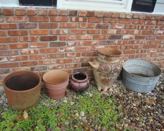 Pots, galvanized tub