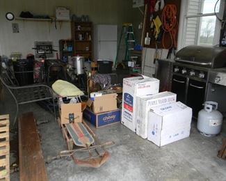 antique sled / garage is FULL !!!/ large GRILL