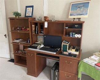 Reproduction barrister bookcase. Computer desk. Owl collection.