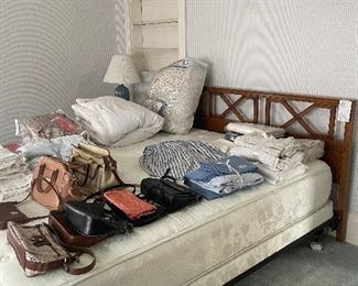 King headboard and mattress set. Headboard coordinates well with the dresser and chest but I couldn't find a maker's mark.