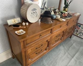 Vintage Fox hatbox. Vintage men's fedora, one is a Stetson.