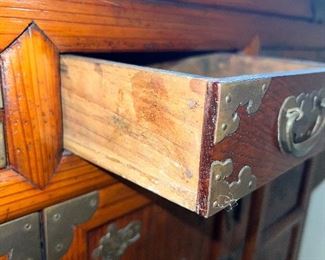 Antique Korean Elm Brass Bound Banaji Nong Tansu Scholars Chest Wedding Cabinet