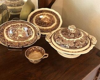 Brown and white china 