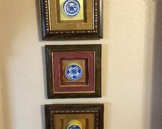 Blue and white framed pottery 