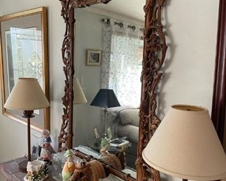 Ornate wood framed mirror