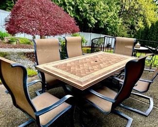 Outdoor dining table for six with chairs