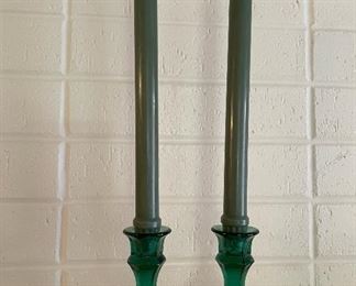 Green Glass Candle Holders
