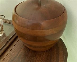 Mid Century Apple( Walnut) Ice Bucket with Interior Glass