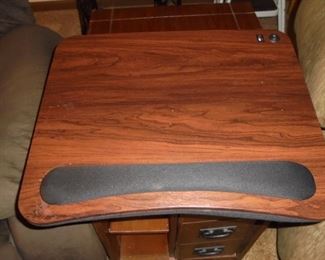 Wood padded lap top/keyboard surface w/plug ins