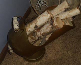 Copper wood/coal carrier w/unbroken porcelain handles