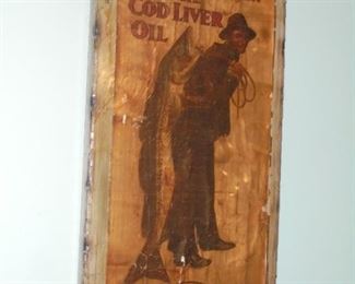 Wood decorative decoupage plaque 'Cod Liver Oil' 