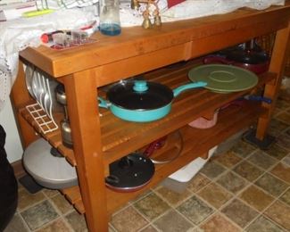 4 1/2' long wood pantry table w/2 shelves