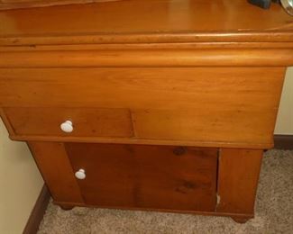 Cedar wood side table w/drawer/and door and shelf inside of top