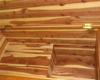 Cedar wood side table w/drawer/and door and shelf inside of top