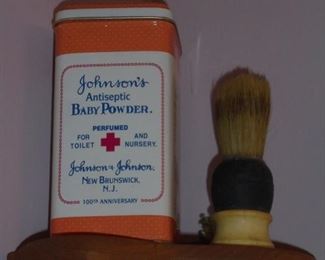 Antique Johnson's Baby Powder / bristle shaving brush