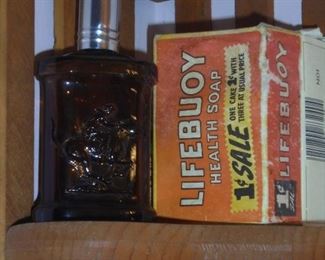 Antique Lifebuoy soap bar in original box / and after shave cologne 