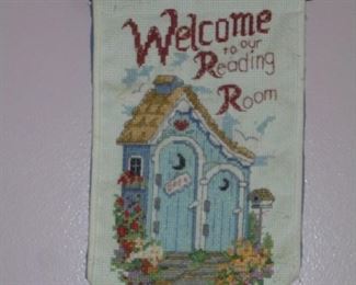 Needle point wall plaque 'Welcome to the Reading Room'