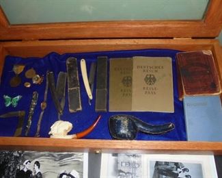 Case w/German pipe/razors/passports for 1930's