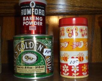 Rumford baking power tin/red & yellow mid century match holder w/striker on bottom/Lyles Golden Syrup tin