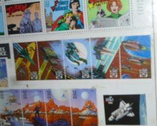 New US postage stamps. Middle: 5 Flash Gordon stamps 29 cents/Bottom: 5 Mars Landing stamps 32 cents