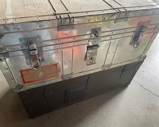 vintage metal storage box, metal trunk