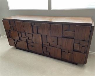 Lane Furniture Brutalist Mosiac Mid-Century Modern Bedroom Set, Low Boy Dresser