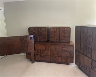 Lane Furniture Brutalist Mosiac Mid-Century Modern Bedroom Set