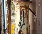 Antique Gravity Gas Pump With Harley Davidson Glass Globe, Approx 10' Tall