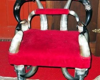 Antique Steer Horn Chair With Upholstered Seat, 43" x 30" x 24"