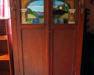 J. P. Seeburg Piano Company Of Chicago Nickelodeon, Model# JPSL3, Stained Glass Paneled Doors, Cherub Bust Accents, Previously Restored, 53.5" x 37" x
