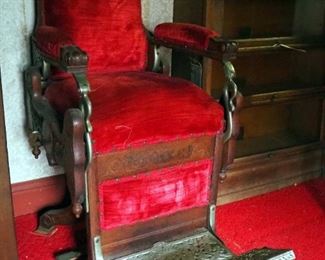 Antique Koken Barber Supply Company Swivel Barber's Chair With Wood Pedestal Base, 48" x 24" x 40