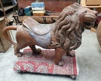Antique Hand Carved, Hand Painted Lion Carousel Figure, 35" x 53" x 16"