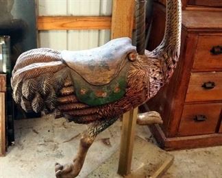 Antique Hand Carved, Hand Painted Ostrich Carousel Figure On Stand, 51" X 35" x 12"