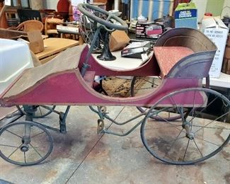 Antique Wood And Metal Pedal Car, With Wire Spoke Wheels, Manufacturer Unknown, 23" x 38" x 16"