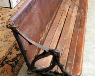 Antique Cast Iron And Wood Bench With Swivel Flip Backrest, 33" x 74" x 17"