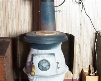 Antique Cast Iron Caboose Wood Burning Stove With Single Burner, 68" Tall Including Flue x 19"