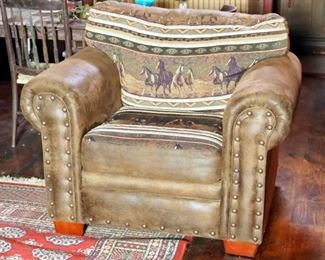 Microfiber Upholstered Chair With Horse Tapestry Seat And Back, 34" x 43" x 36"