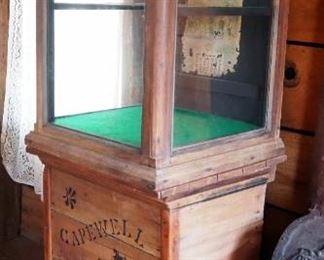 Antique Two Piece Display Cabinet, 70.5" x 24.5" x 23.5"