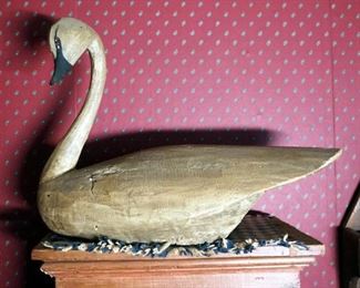 Painted Carved Wood Swan 17.5" x 24" x 12 And Primitive Wood Wall Pocket 21" x 11.5" x 5.5"