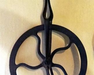 Cast Iron Measuring Wheels, Qty 3, Dietz Comet Battery Powered Lantern With Glass Globe, Prisoners' Cast Iron Ball With Chain, Cast Iron Ladle, Hook A