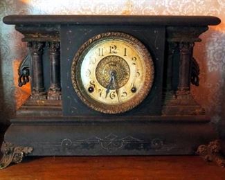 Antique Ingraham Co Mantle Clock With Key, 11" x 17" x 8